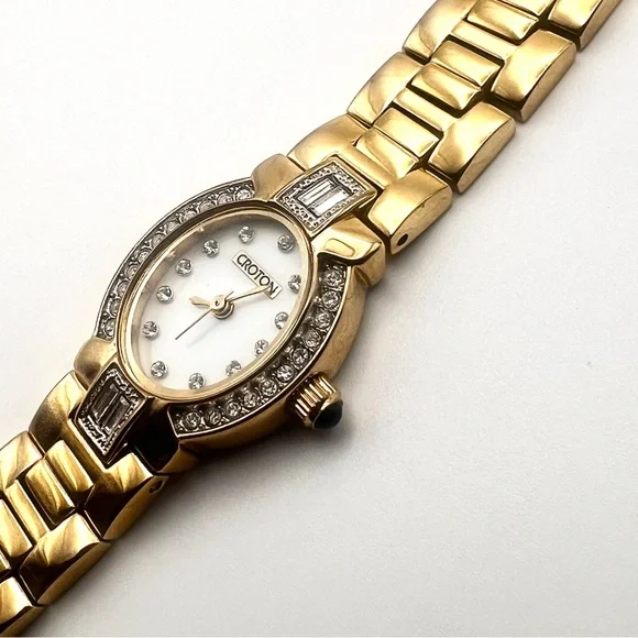 Croton Gold Tone Womens Bracelet Watch with Crystal Accents 6.5" New Battery - Picture 8 of 12